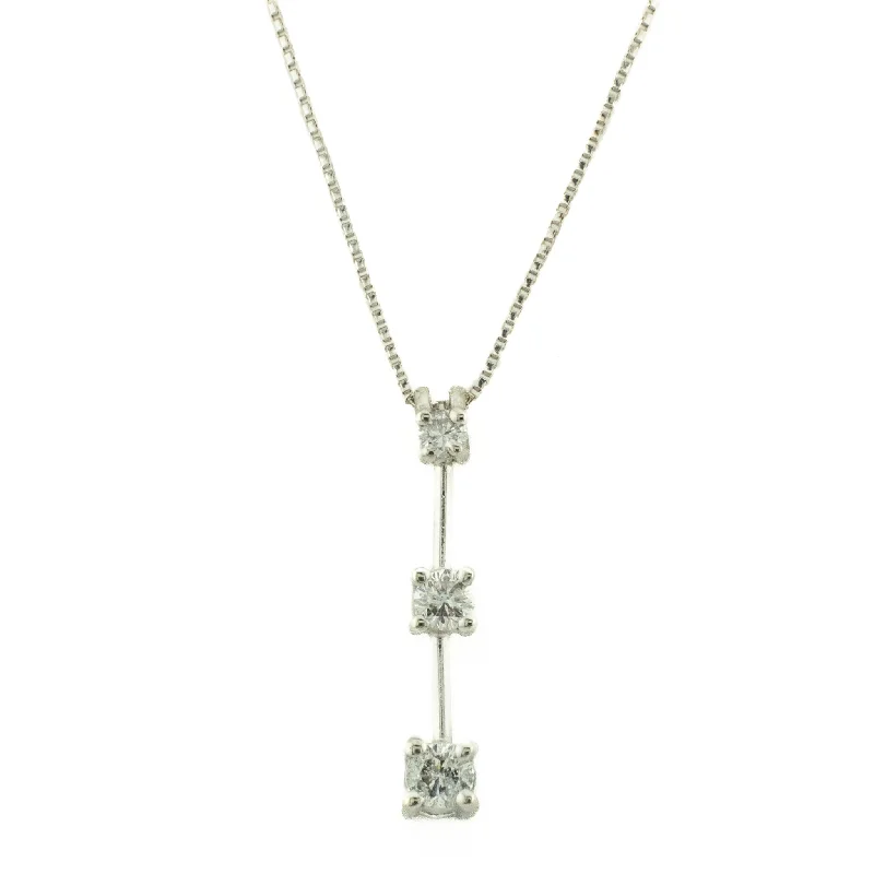 designer necklaces for women -designer necklaces for women -Round Diamond Journey Pendant 21" Necklace in 14K White Gold