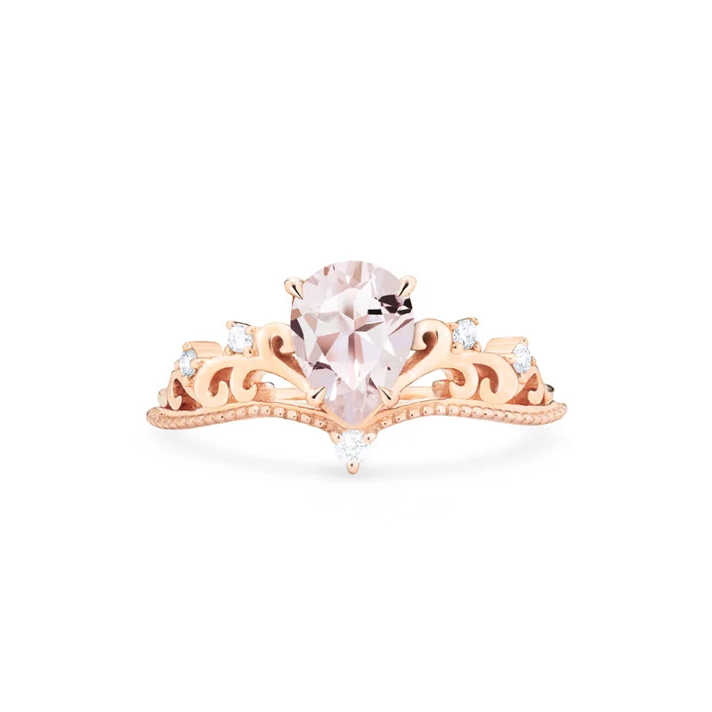 bridal set engagement rings -bridal set engagement rings -[Veronica] Vintage Crown Pear Engagement Ring in Morganite