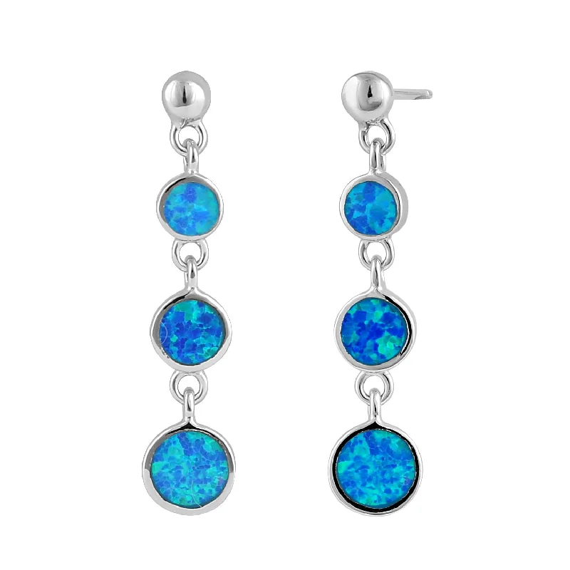 unique earrings for women -unique earrings for women -Sterling Silver Blue Lab Opal Round Dangle Earrings