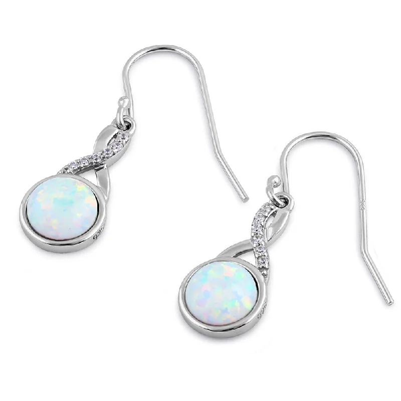 trendy earrings for women -trendy earrings for women -Sterling Silver White Lab Opal Semi Sphere CZ Twist Earrings