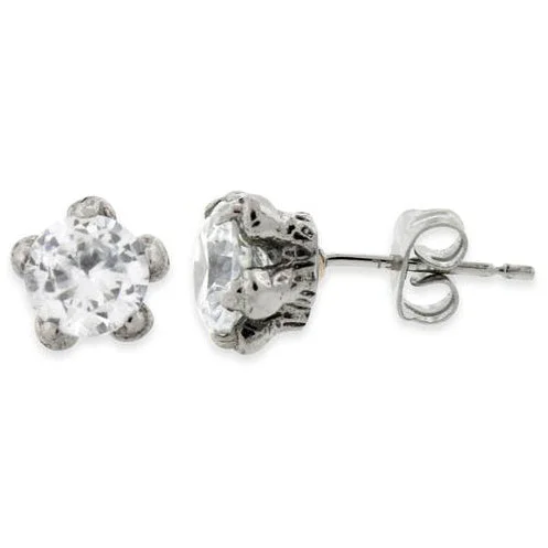 crystal drop earrings -crystal drop earrings -Stainless Steel Claw CZ Stud Earrings