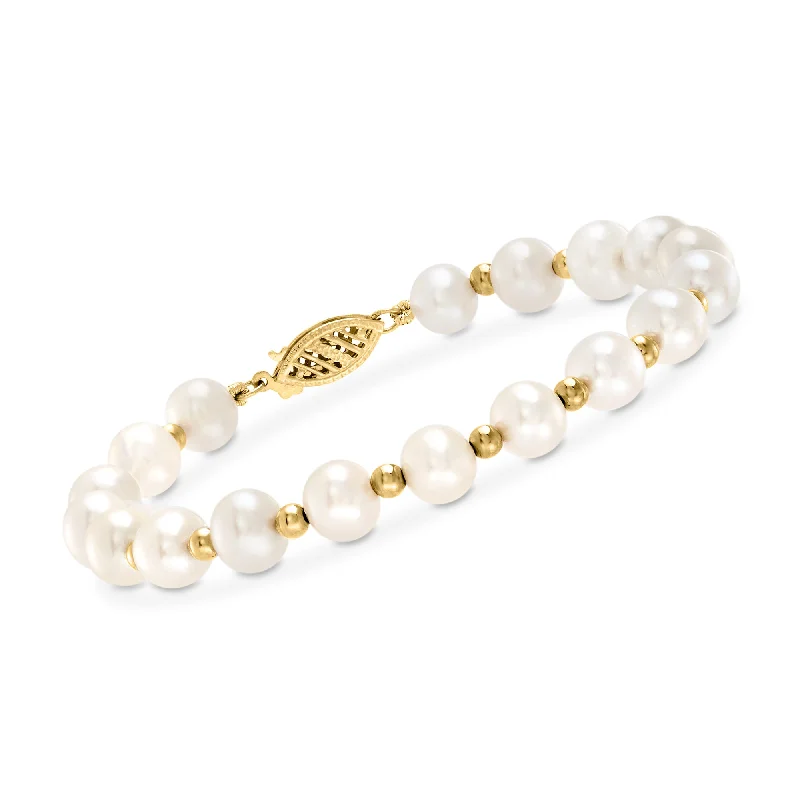 luxurious diamond bracelets -luxurious diamond bracelets -Ross-Simons 6-7mm Cultured Pearl Bracelet With 14kt Yellow Gold