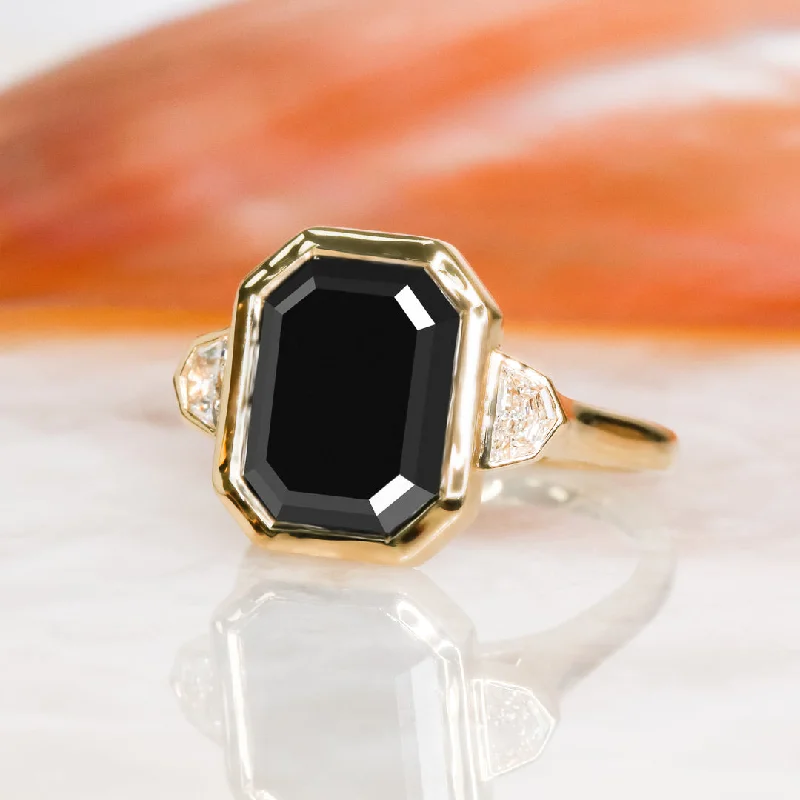 women’s contemporary engagement rings -women’s contemporary engagement rings -Negra Sombra Bezel Natural Black Diamond Emerald Cut Engagement Ring