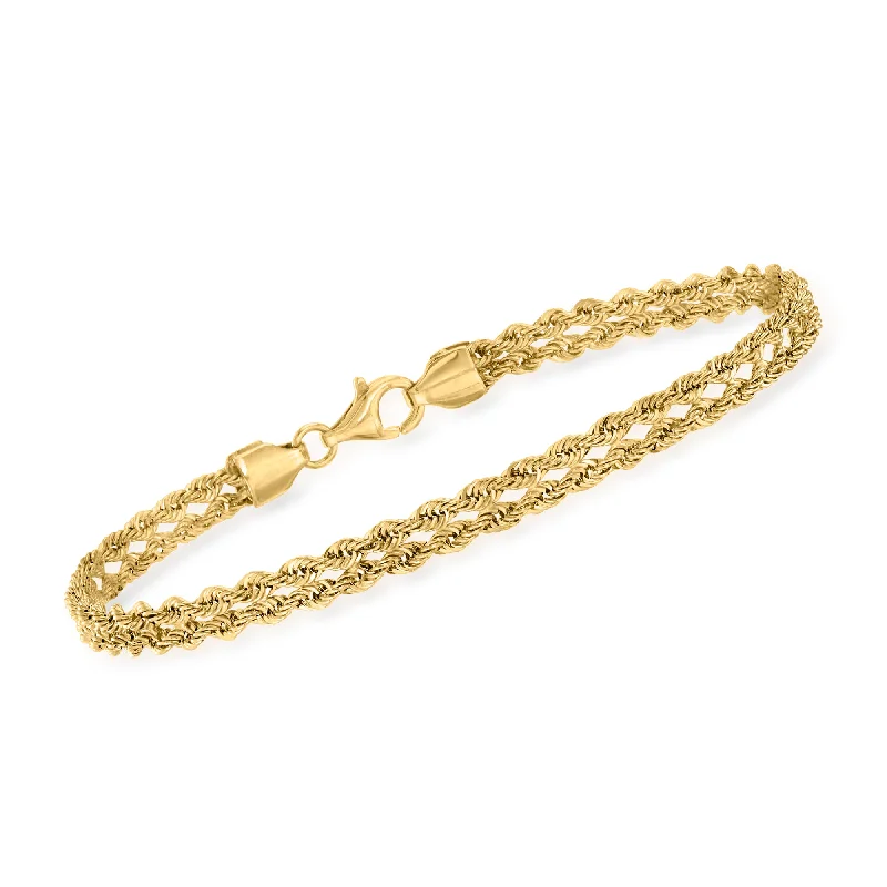 handmade charm bangles -handmade charm bangles -Ross-Simons 14kt Yellow Gold Double Rope Chain Bracelet