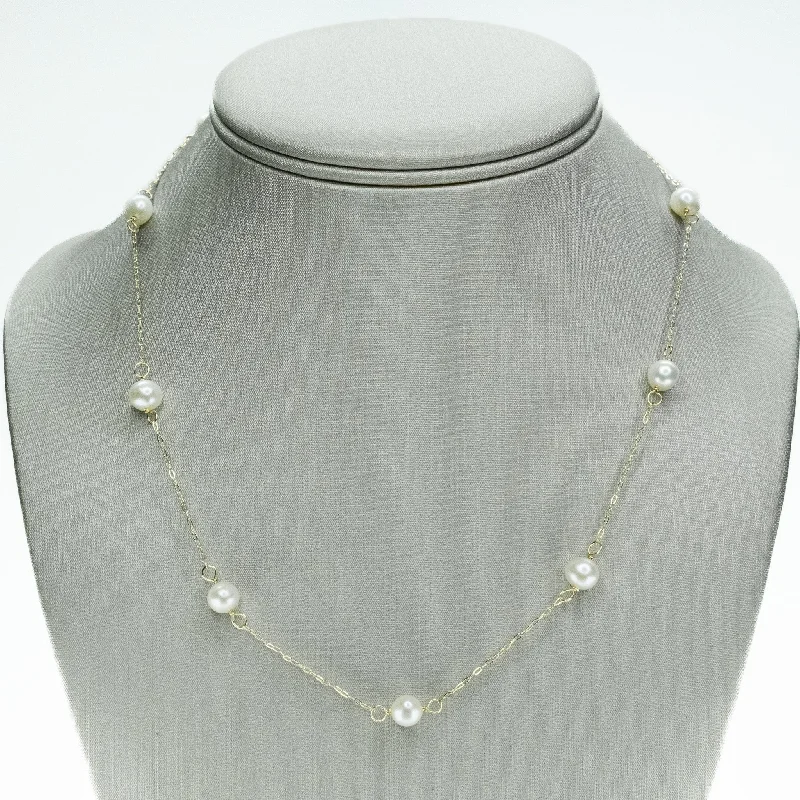 elegant necklaces for women -elegant necklaces for women -Pearl Station 17" Necklace in 14K Yellow Gold