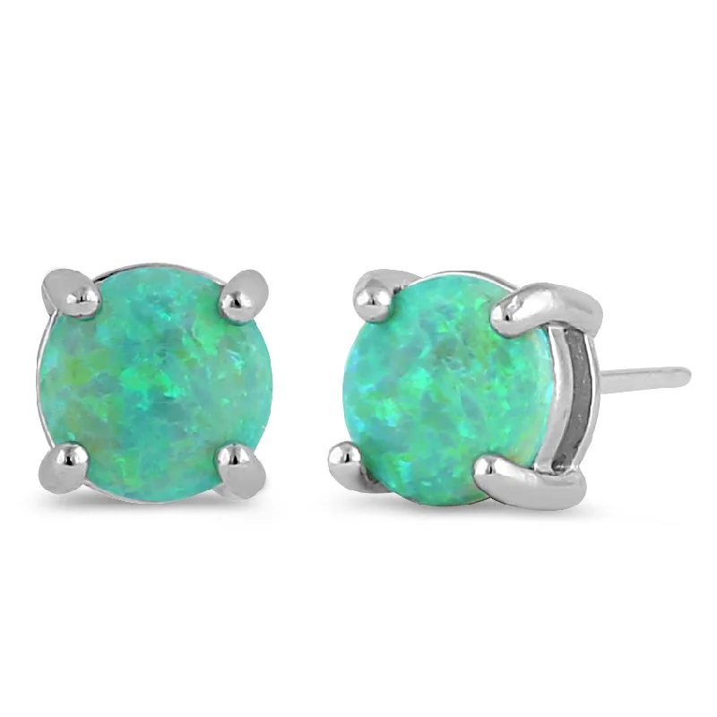 matching earrings for women -matching earrings for women -Sterling Silver Round Green Lab Opal Stud Earrings