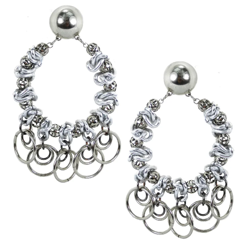 trendy ear climbers for women -trendy ear climbers for women -#996e Silver Tone Deconstructed Chain & Ring Hoop Earrings