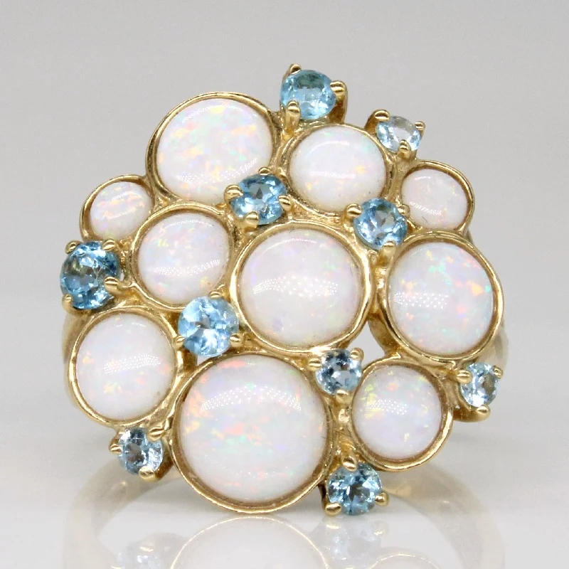 statement rings for women -statement rings for women -White Opal & Blue Topaz Cocktail Ring | 2.47ctw, 0.61ctw | SZ 6.5 |