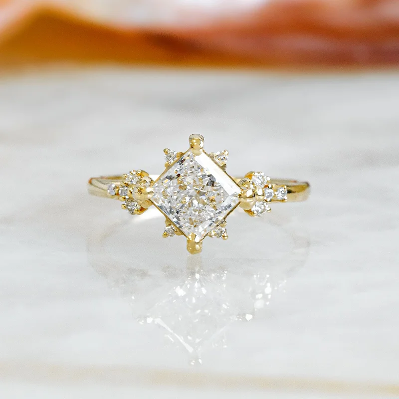 bridal set engagement rings -bridal set engagement rings -Star Cluster Natural Princess Cut  Diamond Engagement Ring