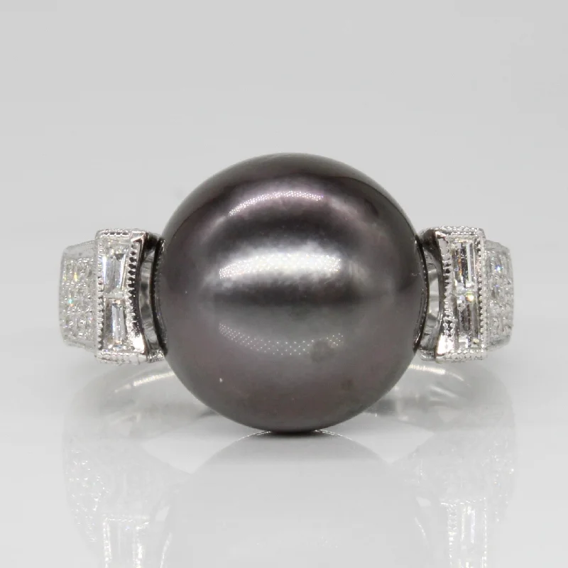 alternative wedding rings for women -alternative wedding rings for women -Tahitian South Sea Pearl & Diamond Cocktail Ring | 0.68ctw | SZ 7 |