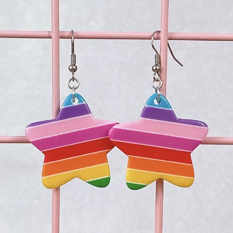 matching earrings for women -matching earrings for women -Chunky Rainbow Stripe Star Earrings