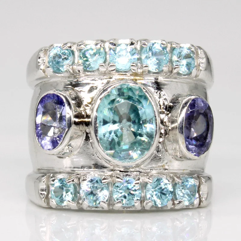 custom gold rings -custom gold rings -Blue Zircon & Tanzanite Cocktail Ring | 3.50ctw, 1.00ctw | SZ 7 |