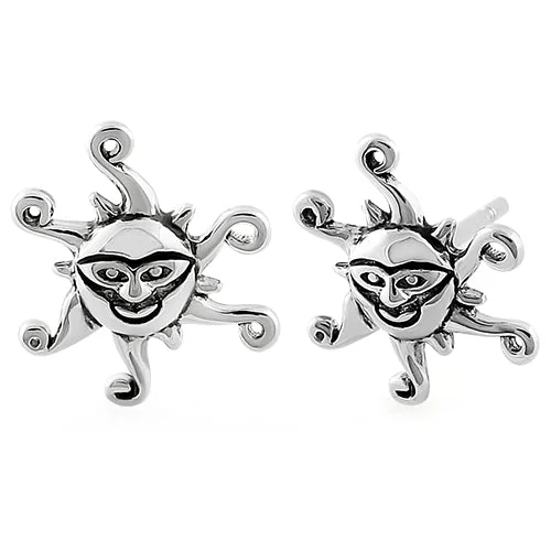 geometric earrings for women -geometric earrings for women -Sterling Silver Sun Smile Face Stud Earrings