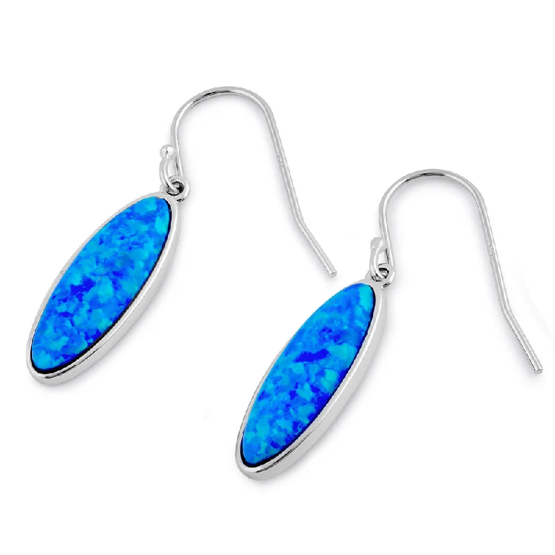 women’s earrings -women’s earrings -Sterling Silver Blue Lab Opal Long Oval Earrings