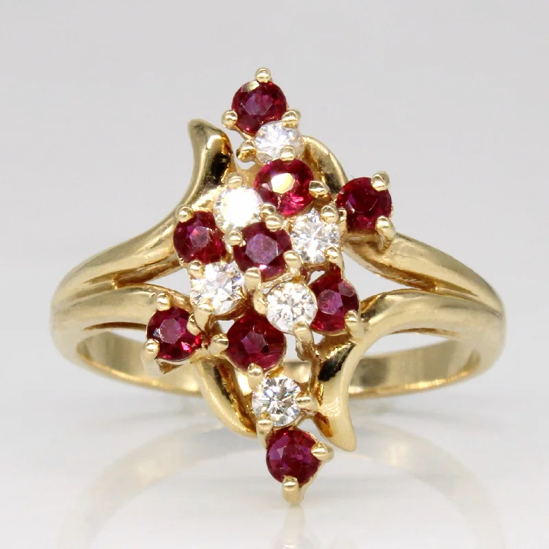 silver gemstone rings -silver gemstone rings -Ruby & Diamond Cocktail Ring | 0.36ctw, 0.15ctw | SZ 7.25 |